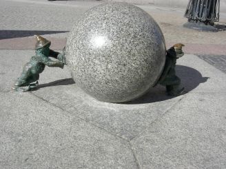 Dwarf Pushing Stone Ball in Wroclaw